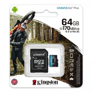 Cartão de Memória Kingston Canvas Go! Plus microSDXC 64GB (170MB/s) UHS-I, U3, V30, A2 + Adaptador SD
